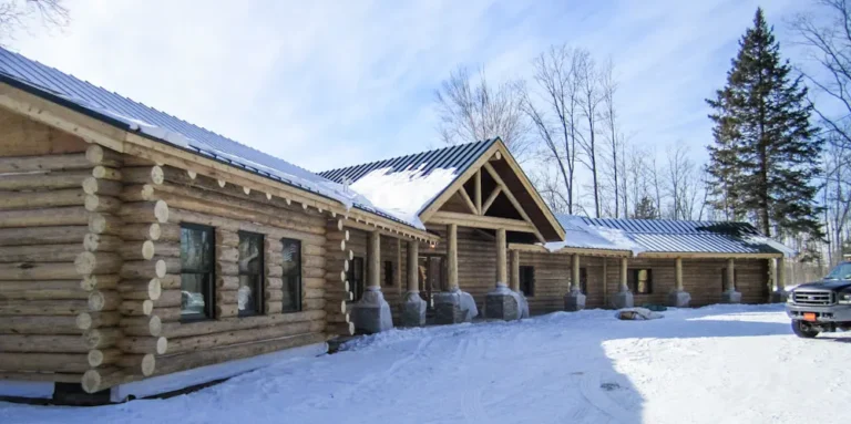 log cabin in the snow