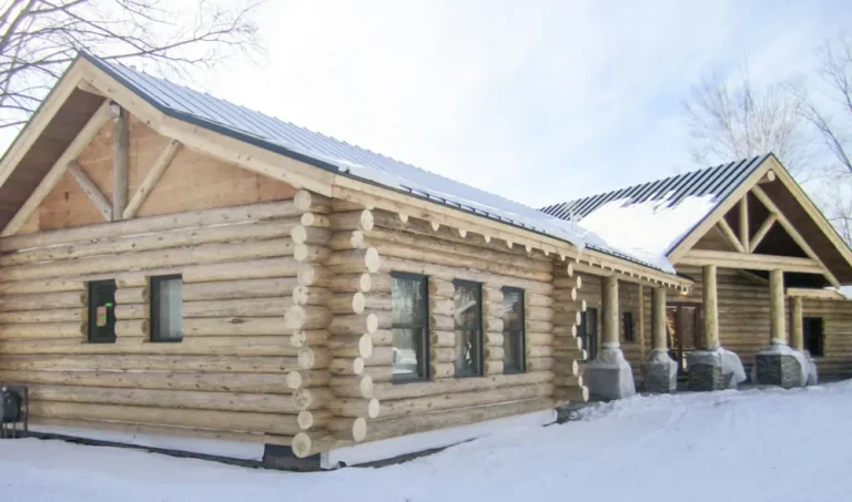 log cabin in the snow