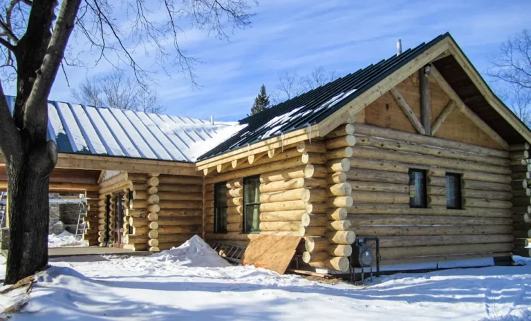 log cabin in the snow