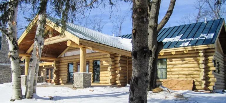 log cabin in the snow