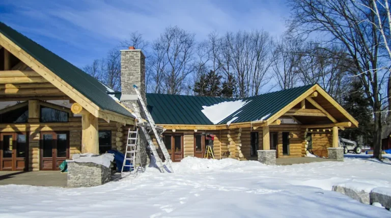 log cabin in the snow