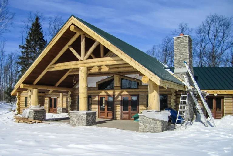 log cabin in the snow