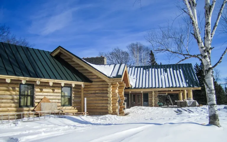 log cabin in the snow