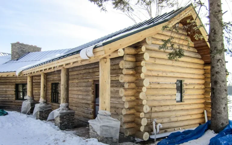 log cabin in the snow